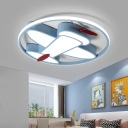 Airplane Kids Room Ceiling Flush Acrylic Cartoon LED Flush Mounted Light in Blue