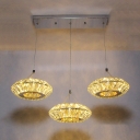 3 Bulbs UFO Cluster Pendant Light Minimalist Champagne Crystal Block Hanging Lamp for Dining Room