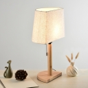 Half Shade Bedroom Table Light Fabric 1 Bulb Nordic Nightstand Lamp in Wood with Pull Chain