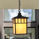 Rectangle Frosted Glass Pendant Rural 1-Light Hallway Suspension Lighting in Black