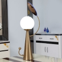 Metal Cone and Mirror Night Table Light Modern 1-Bulb Blue/Gold Finish Desk Lamp with Orb Milky Glass Shade