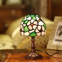 Victorian Domed Table Lighting 1 Bulb Stained Art Glass Floral Pattern Desk Light in Dark Coffee