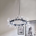 18 Lights Crystal Hanging Chandelier Modernist Black Circle Living Room Pendant with Floral Design