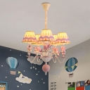 Pink/Blue Unicorn Hanging Light Kit Cartoon 5 Bulbs Resin Chandelier Lamp with Striped Fabric Shade
