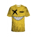 Chic Cartoon Face Pattern Short Sleeve Crew Neck Slim Fit T Shirt in Yellow