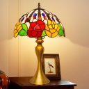 Rose-Edge Jeweled Night Stand Light Tiffany Stained Glass 1-Head Gold Table Lamp