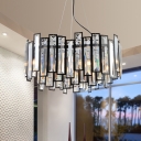 Layered Crystal Rectangle Chandelier Modern 6 Heads Dining Table Suspension Pendant Light in Black