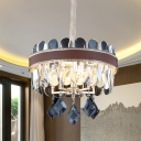 Crystal Panels Clear Drop Lamp Drum Shaped 5 Bulbs Contemporary Chandelier Pendant