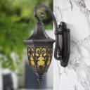 Urn Outdoor Wall Light Fixture Retro Yellow Glass 1 Light Black Wall Mounted Lighting