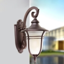 Swirl Arm Metal Wall Sconce Lighting Country 1 Light Outdoor Wall Lamp in Coffee with Urn Frosted Glass Shade