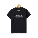 Basic Letter Jobros Print Short Sleeve Crew Neck Loose Tee Top for Women