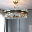 Crystal Circular Semi Flush Mount Modern Dining Room LED Flush Light in Black and Gold