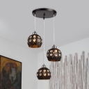 Crystal Spherical Multi Pendant Light Modernism 3 Lights Black Finish Down Lighting