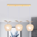 Modernist Apple Crystal Cluster Pendant 3 Heads Hanging Ceiling Light in Gold for Dining Room