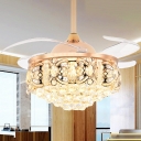 Conical Restaurant Ceiling Fan Light Crystal Ball 42.5