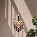 Modernist Cube Pendulum Light 1 Head Crystal Encrusted LED Hanging Ceiling Lamp in Chrome