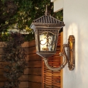 Traditional Lantern Wall Sconce Light 1-Bulb Clear Glass Wall Lamp Fixture in Bronze/Black for Outdoor