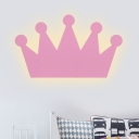 Crown-Shape Wall Mount Lamp Fixture Cartoon Wood Panel LED Bedside Sconce Light in Pink/Yellow
