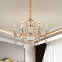 Rose Gold Candelabra Chandelier Antiqued Metal 6/8 Bulbs Bedroom Pendant Lighting with Flower Glass Bobeche