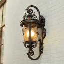 Lodge Lantern Sconce Light Fixture 1 Bulb Amber Dimple Glass Wall Mounted Lamp in Black