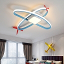 Acrylic Plane Flush Mount Lamp Cartoon LED Blue Ceiling Light Fixture in Warm/White Light