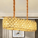 8-Light Oblong Trellis Cage Island Pendant Modernist Gold Faceted Crystal Orbs Hanging Lamp