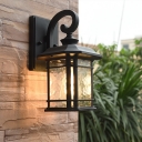 1 Light Scrolled Arm Surface Wall Sconce Classic Black/Bronze Metallic Wall Mount Lamp with Clear Water Glass Shade