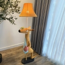 Brown Kangaroo Stand Up Light Cartoon 1-Head Fabric Standing Floor Lamp with Bell Shade