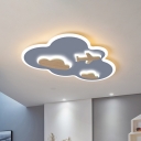 Nordic Cloud and Plane Flushmount Wooden LED Bedroom Ceiling Flush in Blue with Acrylic Shade