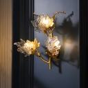 Modern Style Maple Leaf Sconce 3 Lights Clear Glass Wall Mount Light Fixture with Gold Vine