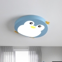 Penguin Kids Room Ceiling Flush Acrylic LED Cartoon Flush Mount Recessed Lighting in Pink/Blue