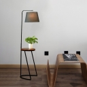Black Bent Arm Standing Floor Lamp Nordic 1 Light Iron Floor Light with Tapered Shade and Side Table