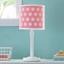 Pink Cylinder Night Lamp Contemporary 1 Light Hand-Worked Floral Fabric Nightstand Light