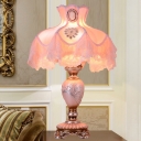 1-Light Fabric Table Lamp Korean Garden Pink Princess Costume Living Room Nightstand Light