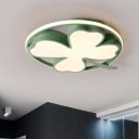 Kids LED Ceiling Fixture Black/Green Clover Flushmount Lighting with Acrylic Shade for Bedroom