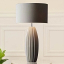 Ellipse Ceramic Table Lighting Nordic 1 Bulb Grey Nightstand Lamp with Round Fabric Shade