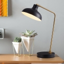 Simple Adjustable Saucer Shade Night Lamp 1-Bulb Living Room Table Lamp with Angled Arm in Black/White-Brass
