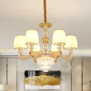 3-Tier Crystal Chandelier Modernist 6-Light Hotel Ceiling Suspension Lamp with Bell Opal Glass Shade in Gold