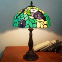 1 Bulb Night Table Light Tiffany Bowl Stained Art Glass Leaf and Floral Patterned Nightstand Lamp in Coffee for Bedroom