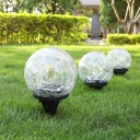 Crackle Ball Solar Ground Light Minimalist Clear Glass 1-Light Patio LED Landscape Lighting Fixture