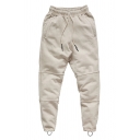 Sportive Mens Solid Color Pocket Drawstring Cuffed Mid Rise Regular Fitted Crop Jogger Pants