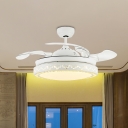 4 Blades White Circular Semi Flush Light Minimal LED Metal Hanging Fan Lamp, 19.5