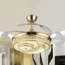 3-Blade Gold Drum Semi Mount Lighting Modernism Faceted Crystal LED Hanging Fan Lamp with Sun and Moon Design, 42.5
