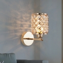Gold Cylinder Wall Mount Light Modernist 1 Bulb Crystal Encrusted Wall Lamp Fixture