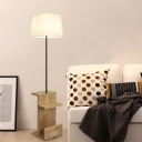 Cuboid Fabric Floor Standing Lamp Minimalism 1 Bulb Wood Floor Light with Book Shelf