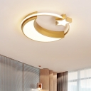 Nordic LED Surface Ceiling Lamp Gold/Black-White Crescent and Star Flush Mount Fixture with Acrylic Shade