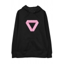 Inverted Triangle Letter Print Long Sleeve Drawstring Pouch Pocket Loose Popular Hoodie for Women
