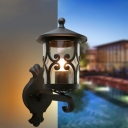 1-Bulb Cylindrical Wall Lighting Lodge Black Finish Clear Glass Wall Mount Lamp for Outdoor