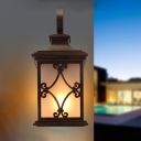 White Glass Coffee Sconce Lantern Shade 1-Light Traditional Wall Light Fixture with Swooping Arm