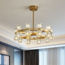 20 Lights Circle Chandelier Modern Brass Clear Crystal Block Pendant Ceiling Light